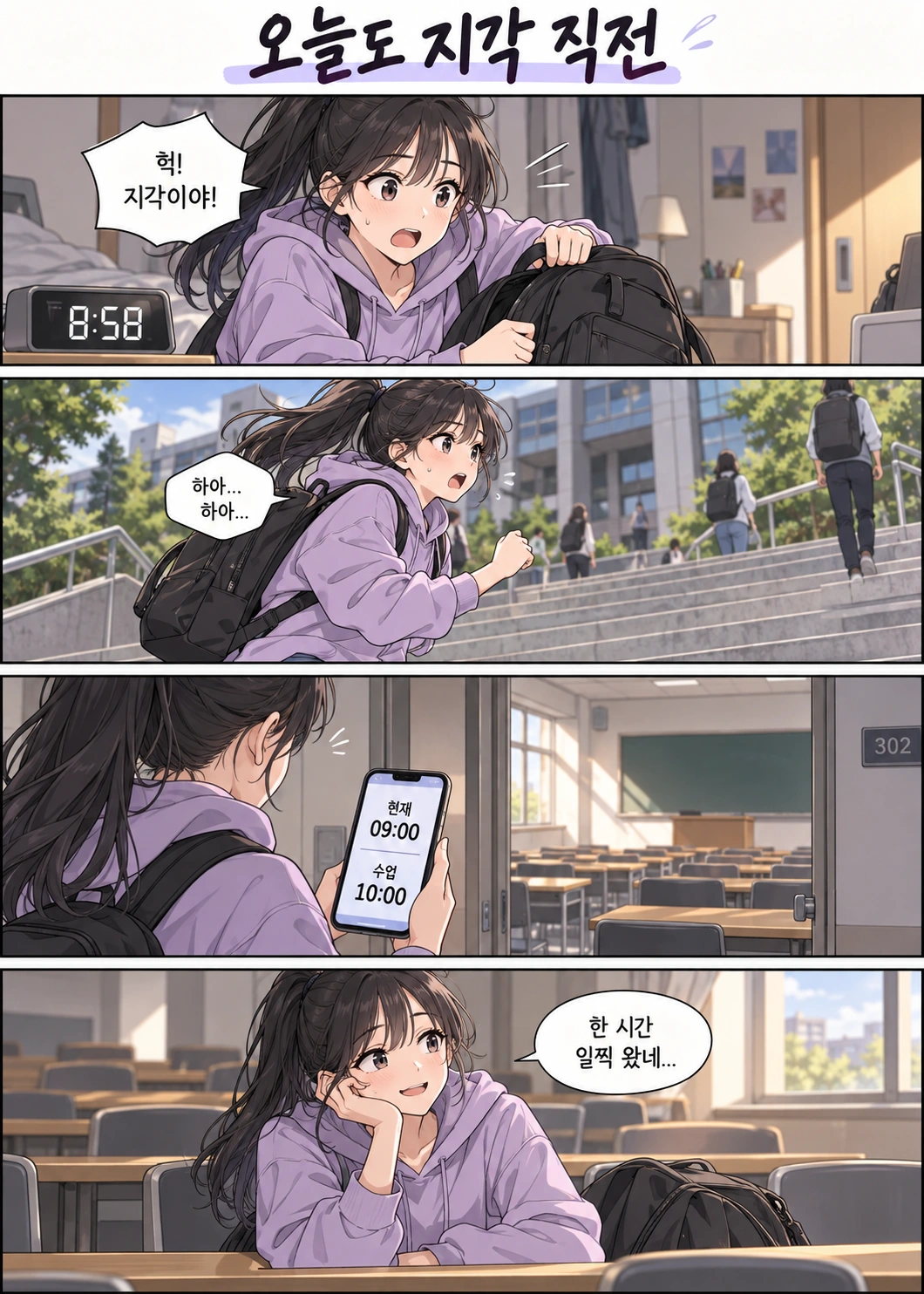 오늘도 지각 직전 인스타툰 작품 예시